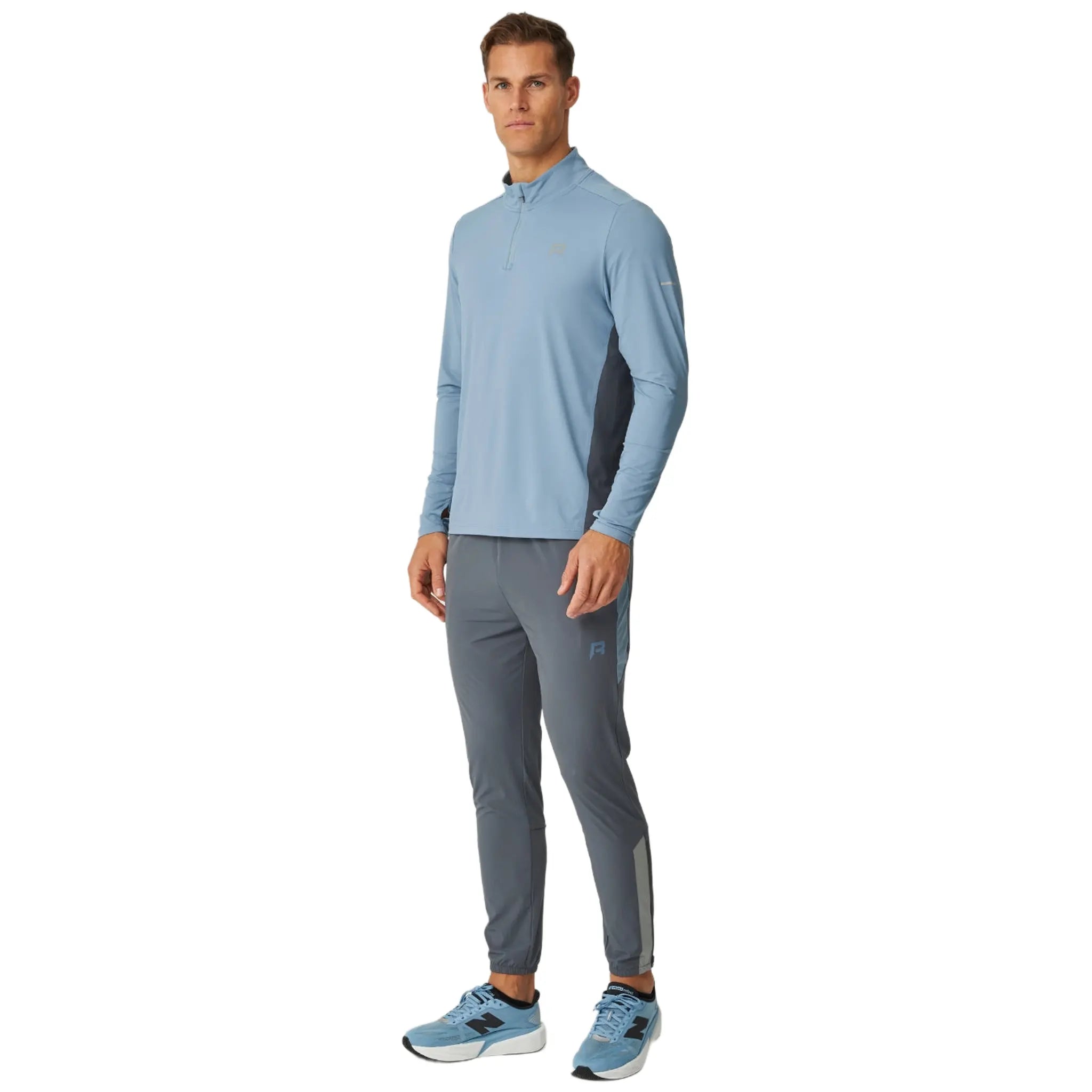 Front Side View of Reprimo Vortex L/S Turbulence Dusky Blue Quarter-Zip Training Top REP254-226